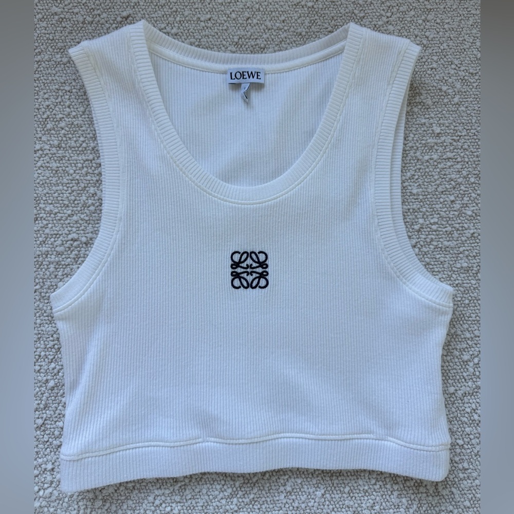 Loewe white Ribbed Logo Cropped Tank size Small